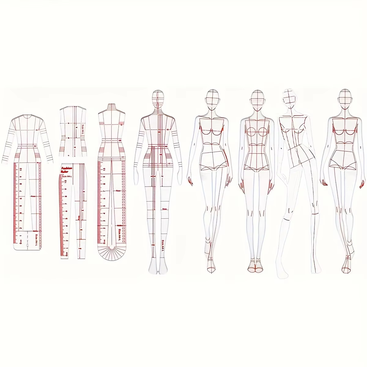 Women Fashion Figure Template - 1 Set Damesmode Tekening Liniaal Figuur