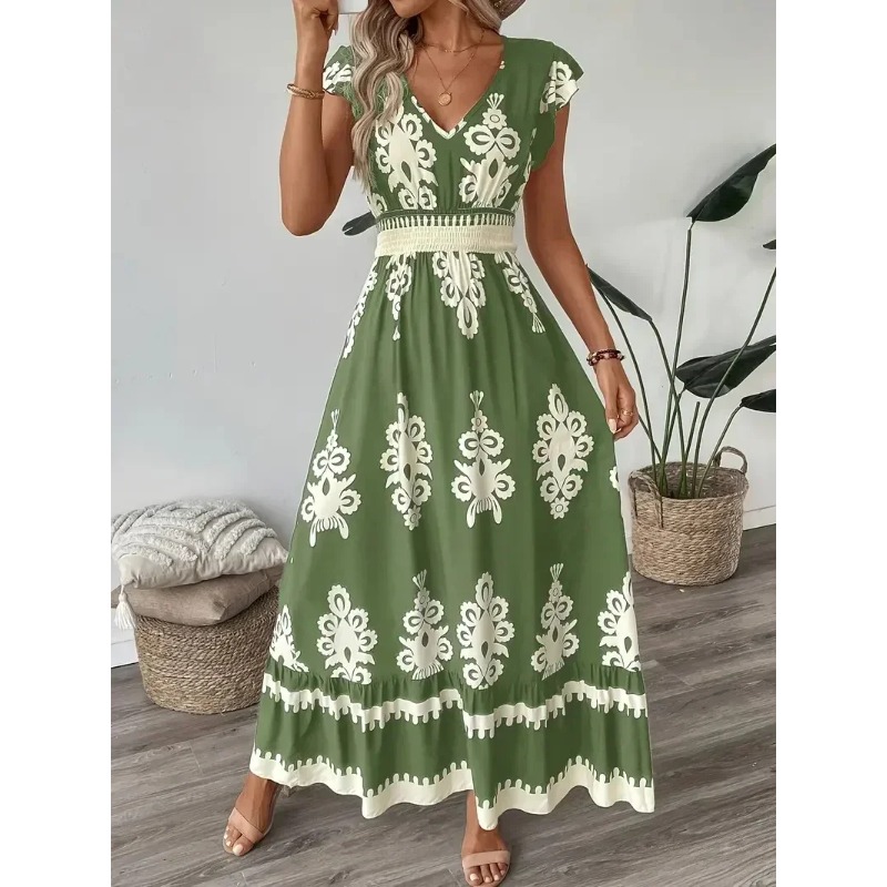 Women'S Fashion Visor - Plus Size Nieuwe Damesmode Bloemenprint V-hals